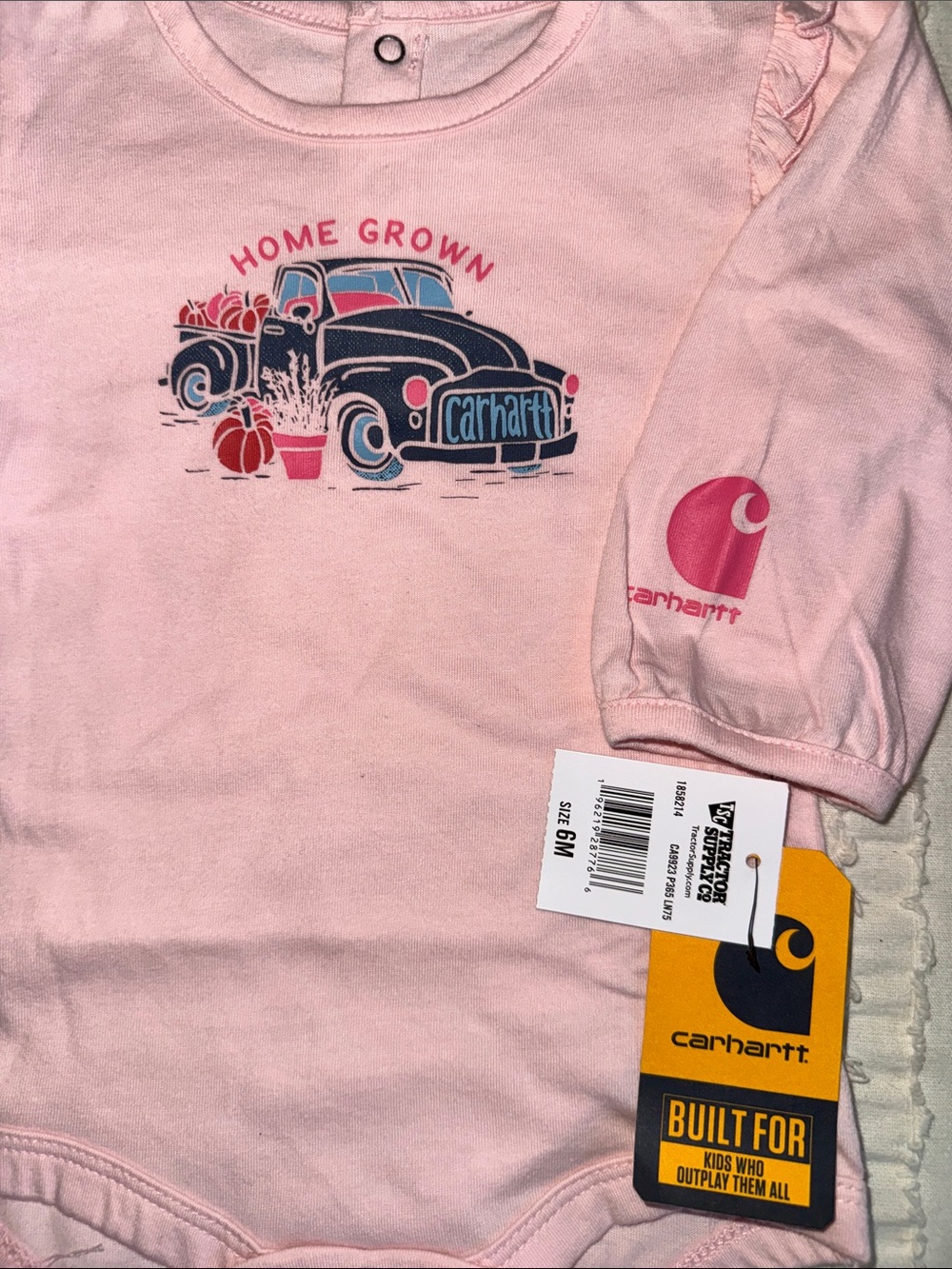 Carhartt Pink 'Home Grown' Long Sleeve Baby Bodysuit